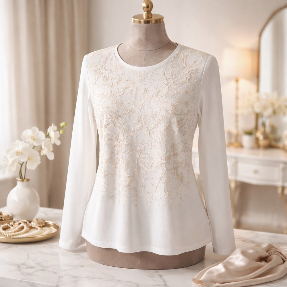 J. JILL Pure Jill M White Long Sleeve Embroidered Tunic Top Women's Fairy Boho